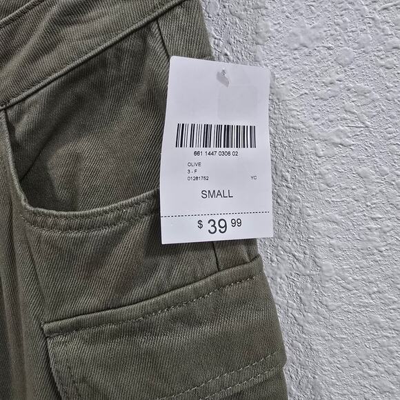 Forever 21 Womens Olive Cargo Pants Y2k Wide Leg Utility Multi Pocket Cotton S - Picture 4 of 13